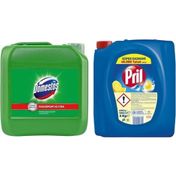 Pril Sıvı Bulaşık Deterjanı 3'lü Güç Limon 4 kg + Domestos Dağ Esintisi 3.5 kg Çamaşır Suyu