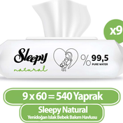 Sleepy 9x60'lı Natural Yenidoğan Islak Havlu Mendil