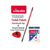 Vileda Turbo Pedallı Yedek Turbo Sap + Üçgen Başlık + Classic Üçgen Mikrofiber Yedek Paspas