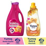 Yumoş 1440 ml Hanımeli Çamaşır Yumuşatıcısı + 2520 ml Renkli Giysiler Sıvı Bakım Çamaşır Deterjanı