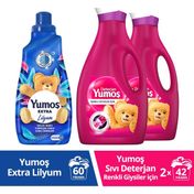 Yumoş 1440 ml Lilyum Extra Konsantre Çamaşır Yumuşatıcısı + Yumoş 2x2520 ml Renkliler Sıvı Bakım Deterjanı
