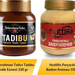 Abdurrahman Tatlıcı 330 gr Tadıbu + Nuttlife 330 gr Parçacıklı Badem Kreması