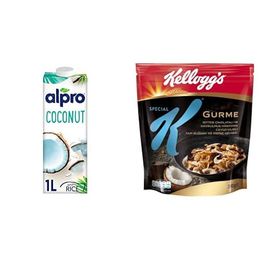 Alpro 1 lt Hindistan Cevizi Bitki Bazlı İçecek + Kellogg's 300 gr Special K Gurme Kavrulmuş Hindistan Cevizi Dilimi Bitter Çikolata Parçalı Kahvaltılık Tam Buğday Pirinç Gevreği