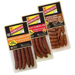 Apikoğlu 3x110 gr Cevizli + Acılı + Sade Dana Et Çubukları