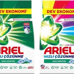 Ariel 7 kg Toz Çamaşır Deterjanı Dağ Esintisi + 7 kg Renklilere Özel 9 kg Çamaşır Deterjanı