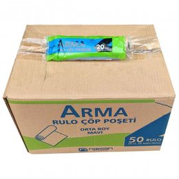 Arma Mavi Orta Boy 20 Adetlik 50 Rulo 1000 Adet 55x60 cm 30 lt Çöp Torbası Poşeti