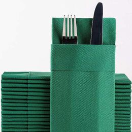 AS7 Market 50'li Airlaid Kumaş Dokulu 40x40 Yeşil Cepli Peçete