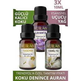 Auran 3x10 ml Lavanta + Yasemin + Vanilya Saf Esansiyel Uçucu Yağ Buhurdanlık Yağ