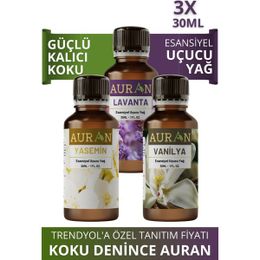 Auran 3x10 ml Lavanta + Yasemin + Vanilya Saf Esansiyel Uçucu Yağ Buhurdanlık Yağ