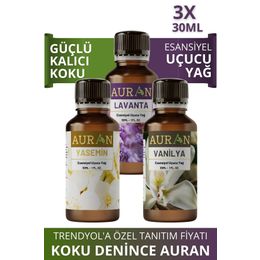 Auran 3x10 ml Lavanta + Yasemin + Vanilya Saf Esansiyel Uçucu Yağ Buhurdanlık Yağ