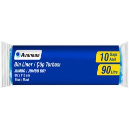 Avansas 10'lu Paket 80x110 cm Mavi Jumbo Boy Çöp Torbası