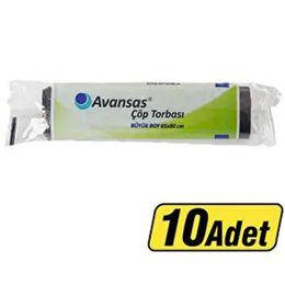Avansas Büyük Boy 65 cm x 80 cm Siyah 10 Rulo Çöp Torbası