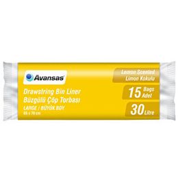 Avansas Büyük Boy 65x70 cm Sarı Limon Kokulu Büzgülü 15'li Paket Çöp Torbası