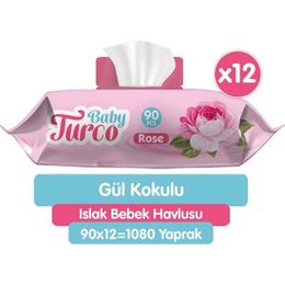 Baby Turco 12x90'lı Gül Kokulu Islak Bebek Havlusu