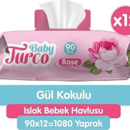 Baby Turco 12x90'lı Gül Kokulu Islak Bebek Havlusu