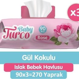 Baby Turco 3x90'lı Gül Kokulu Islak Havlu