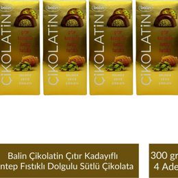 Balin 4x300 gr Çikolatin Çıtır Kadayıflı Antep Fıstıklı Dolgulu Sütlü Çikolata