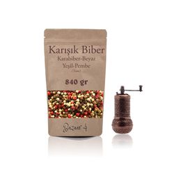 Bazaar 4 840 gr Karışık Mix Tane Biber + Osmanlı Motifli Metal Değirmen