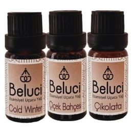 Beluci 3x10 ml Cold Winter + Çiçek Bahçesi + Çikolata Uçucu Aromaterapi Buhurdanlık Yağı Oda Kokusu
