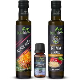 Beralife 250 ml Aspir Yağı + 250 ml Sandaloz Sakızlı Elma Sirkesi + 20 ml Çörek Otu Yağı