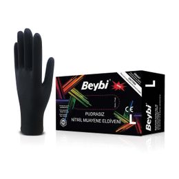 Beybi L 100 Adet Pudrasız Siyah Nitril Medikal Muayene Eldiveni