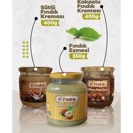 Bi Fındık 400 gr Kakaolu Fındık Kreması + 400 gr Sütlü Fındık Kreması + 350 gr Fındık Ezmesi