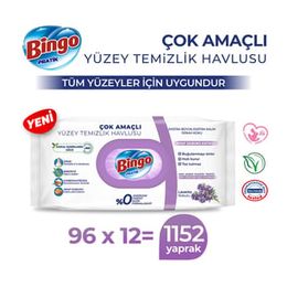Bingo 12x96'lı Pratik Arap Sabunu Katkılı Lavanta Yüzey Temizlik Havlusu