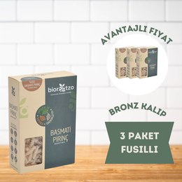 Biorootzo 3x200 gr Artizan Bronz Kalıp Glütensiz Vegan Basmati Pirinç Fusilli