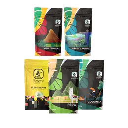 Bongardi Coffee 5'li 200 gr Santos Colombia Peru Guatemala Intense Blend Filtre Kahve Seti