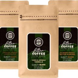 By Tüfekçi 3x250 gr Çikolata + Acı Badem + Vanilya Aromalı Filtre Kahve