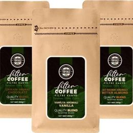 By Tüfekçi 3x250 gr Çikolata + Acı Badem + Vanilya Aromalı Filtre Kahve