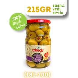 Çalıkoğlu 215 gr 181-200 Doğal Biberli Yeşil Zeytin