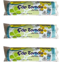 Canhome 10 Adetlik 3 Rulo Jumbo Boy Mavi 210 gr 80x110 cm 80 lt Çöp Torbası Poşeti