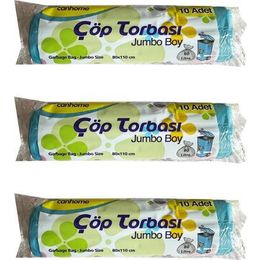 Canhome 10 Adetlik 3 Rulo Jumbo Boy Mavi 210 gr 80x110 cm 80 lt Çöp Torbası Poşeti