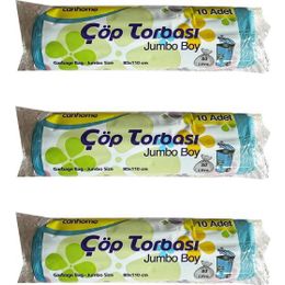 Canhome 10 Adetlik 3 Rulo Jumbo Boy Mavi 210 gr 80x110 cm 80 lt Çöp Torbası Poşeti