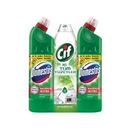 Cif Bahar Ferahlığı Granit Sıvı Yüzey Temizleyici 750 ml & Domestos Dağ Esintisi 2x810 ml Çamaşır Suyu
