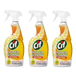 Cif Power & Shine Mutfak Yağ Çözücü Sprey Portakal ve Limon Özlü 3 x 750 ml