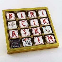 Dark Brown Chocolates & Confections 48 Adet Harf Harf Biricik Aşkım Yazılı Bitter ve Sütlü Madlen Çikolata