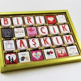 Dark Brown Chocolates & Confections 72 Adet Harf Harf Biricik Aşkım Yazılı Bitter ve Sütlü Madlen Çikolata