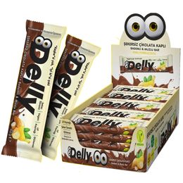 Delly 12x40 gr Şekersiz Çikolata Kaplı Bademli Muzlu Bar