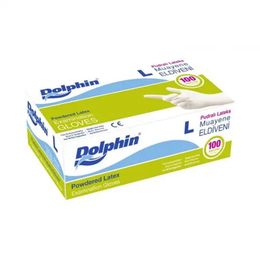 Dolphin 100'lü Tek Kullanımlık Lateks Beyaz Pudralı Large Muayene Eldiveni