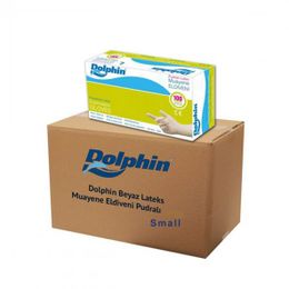 Dolphin 20 Adet 100'lü Paket Koli Tek Kullanımlık Lateks Beyaz Pudralı Large Muayne Eldiveni