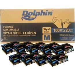 Dolphin 20x100'lü M Tek Kullanımlık Lateks Siyah Pudrasız Nitril Muayene Eldiveni