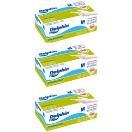 Dolphin 3 Adet 100'lü Paket Tek Kullanımlık Lateks Beyaz Pudralı Medium Muayne Eldiveni
