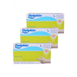 Dolphin 3 Adet 100'lü Paket Tek Kullanımlık Lateks Beyaz Pudralı Medium Muayne Eldiveni