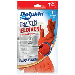 Dolphin Kırmızı Large Büyük 9-9,5 10 Paket Lateks Bulaşık Temizlik Eldiveni