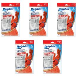 Dolphin Kırmızı Large Büyük 9-9,5 5 Paket Lateks Bulaşık Temizlik Eldiveni