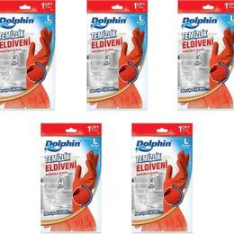 Dolphin Kırmızı Large Büyük 9-9,5 5 Paket Lateks Bulaşık Temizlik Eldiveni
