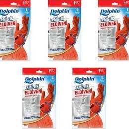 Dolphin Kırmızı Large Büyük 9-9,5 5 Paket Lateks Bulaşık Temizlik Eldiveni