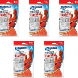 Dolphin Kırmızı Large Büyük 9-9,5 5 Paket Lateks Bulaşık Temizlik Eldiveni